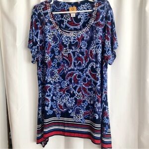 Ruby Road red white blue tunic 1X